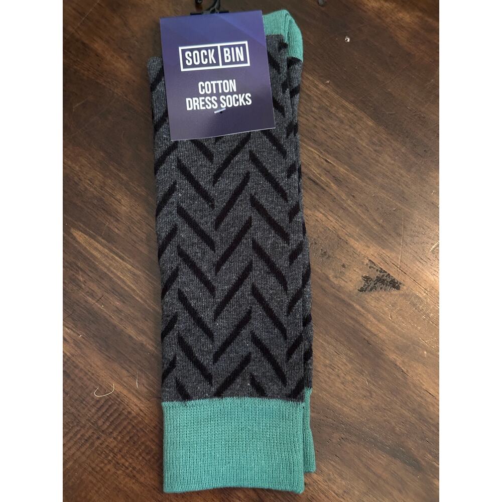Sock Bin Mens Chevron Cotton Dress Socks Gray Teal Herringbone Pattern